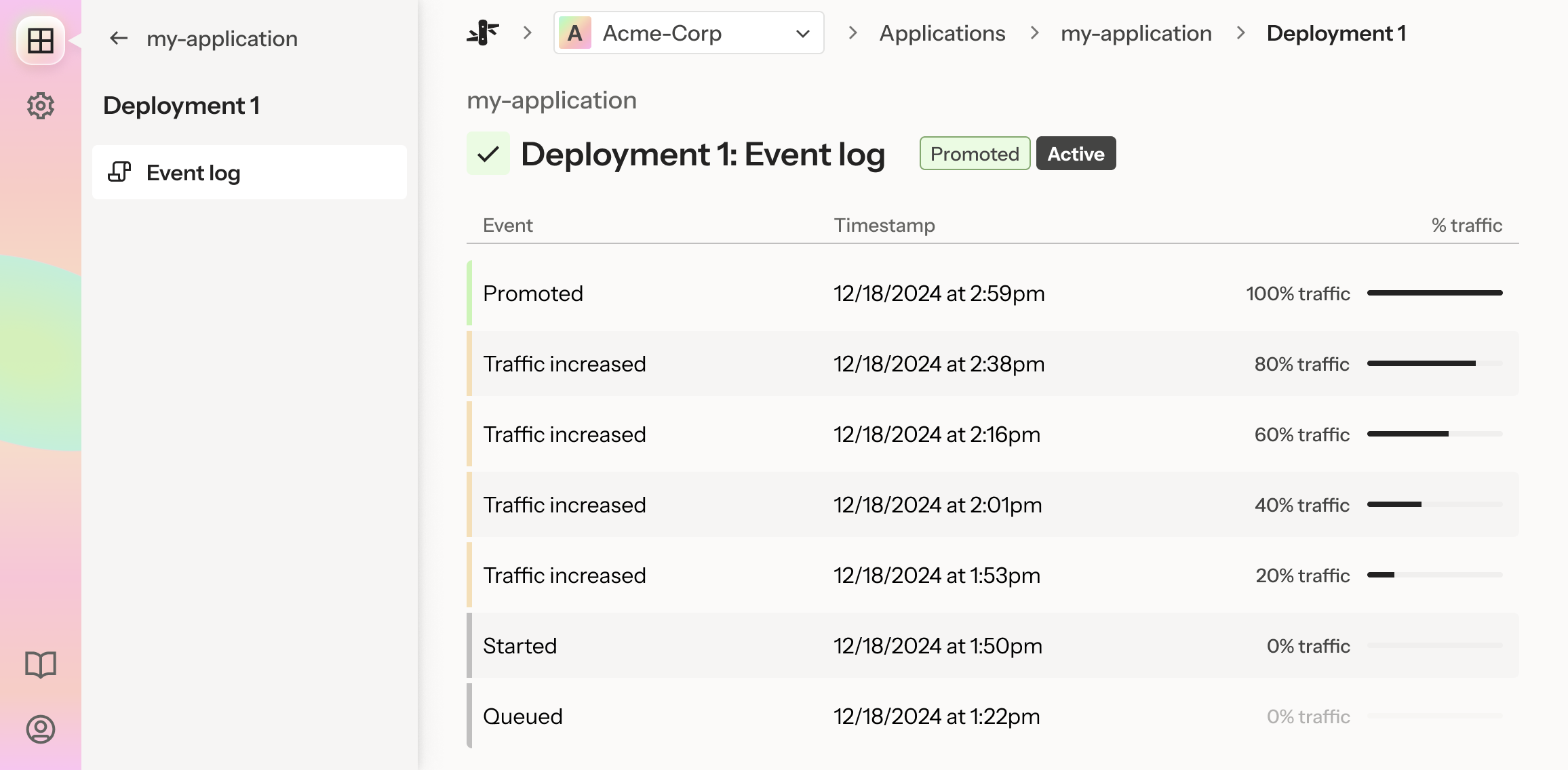 Screenshot of the event log